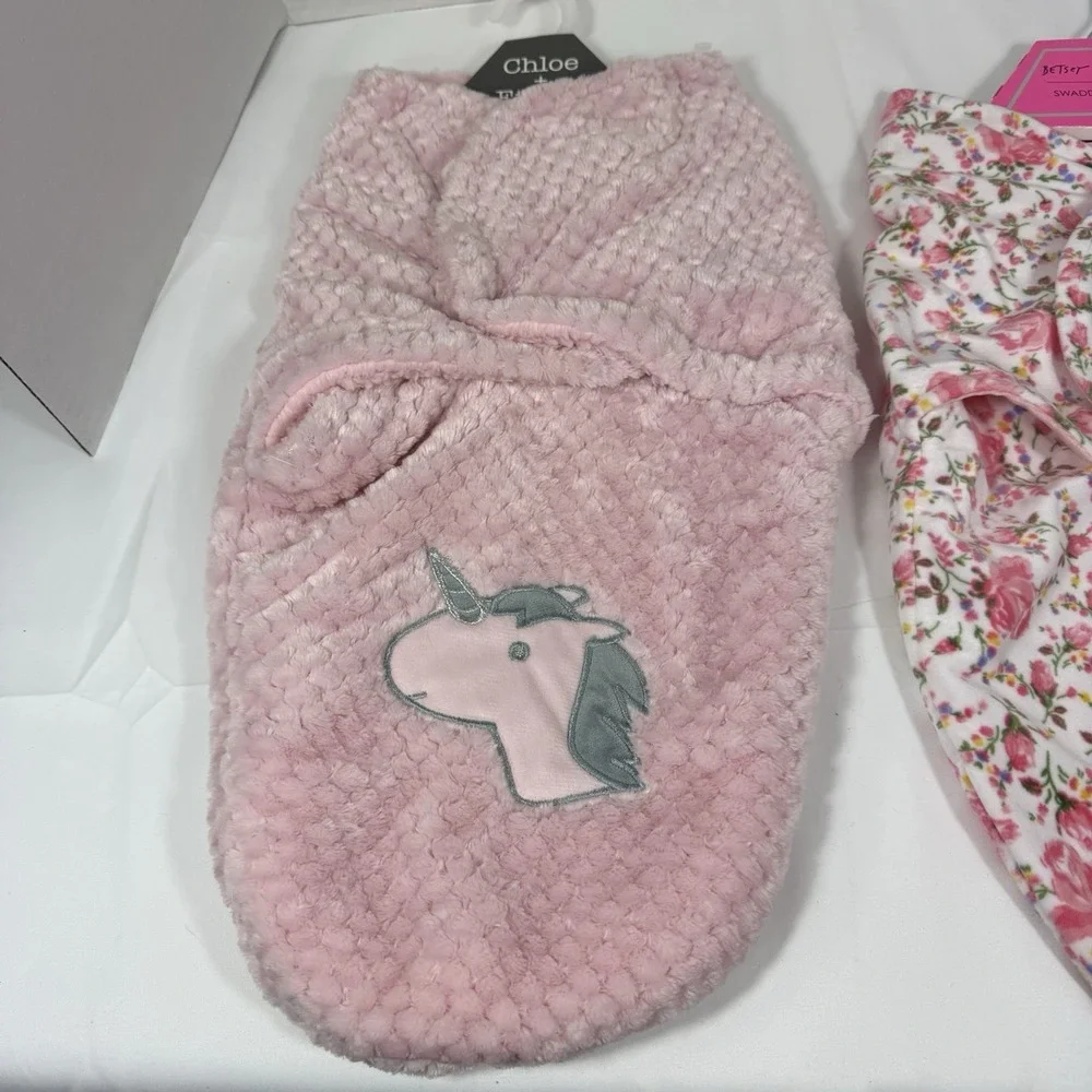 Baby Girl Swaddle Wrap Newborns 0-3‎ months Pink Unicorn Floral Soft Cute set 2